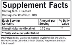 Kirkman TMG 175 mg capsules, front-view, highlighting gluten-free and casein-free formulation.