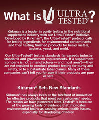 Kirkman ultra-tested quality-control packaging signifying rigorous standards.