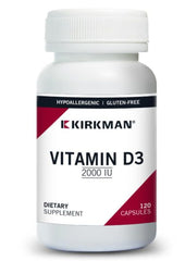 Kirkman Vitamin D-3 2000 IU bottle front may support immune function.