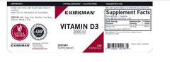 Kirkman Vitamin D-3 2000 IU capsules close-up shows capsule texture.