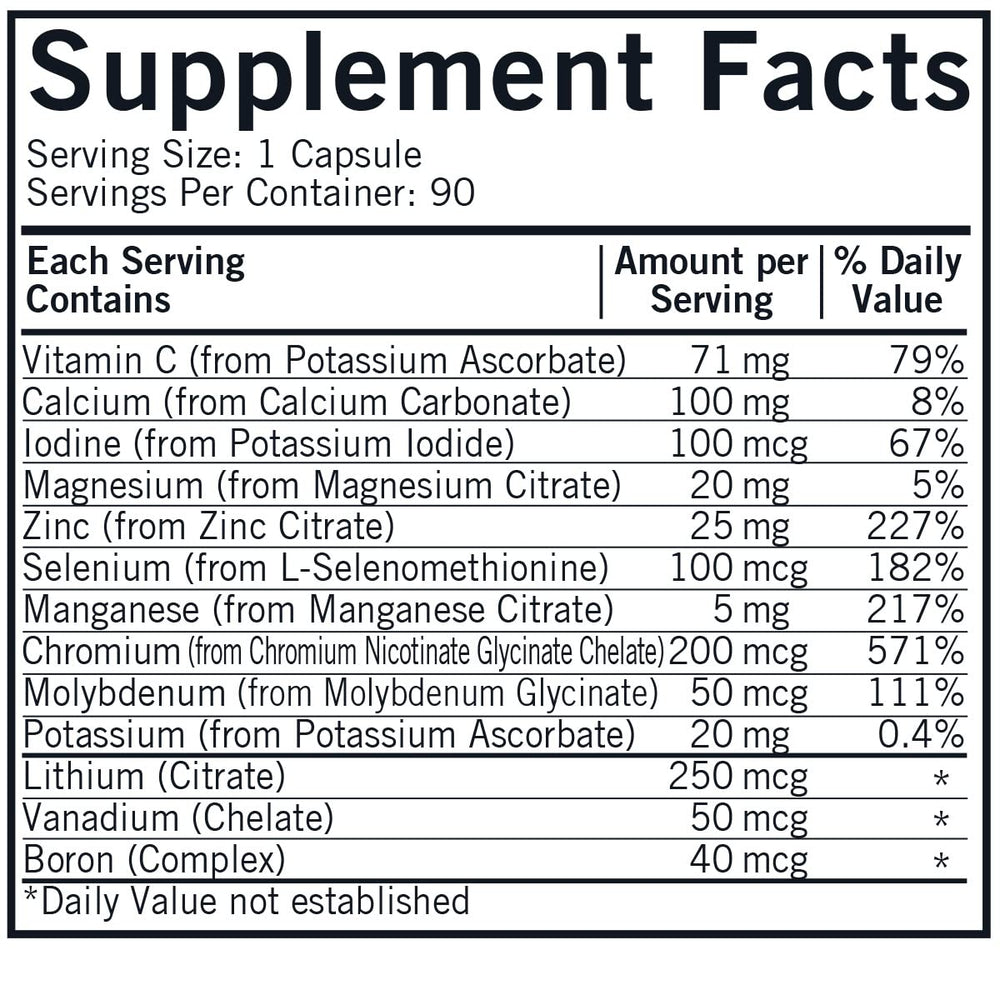 Kirkman WP Minerals capsules highlight essential minerals for balanced nutrition.