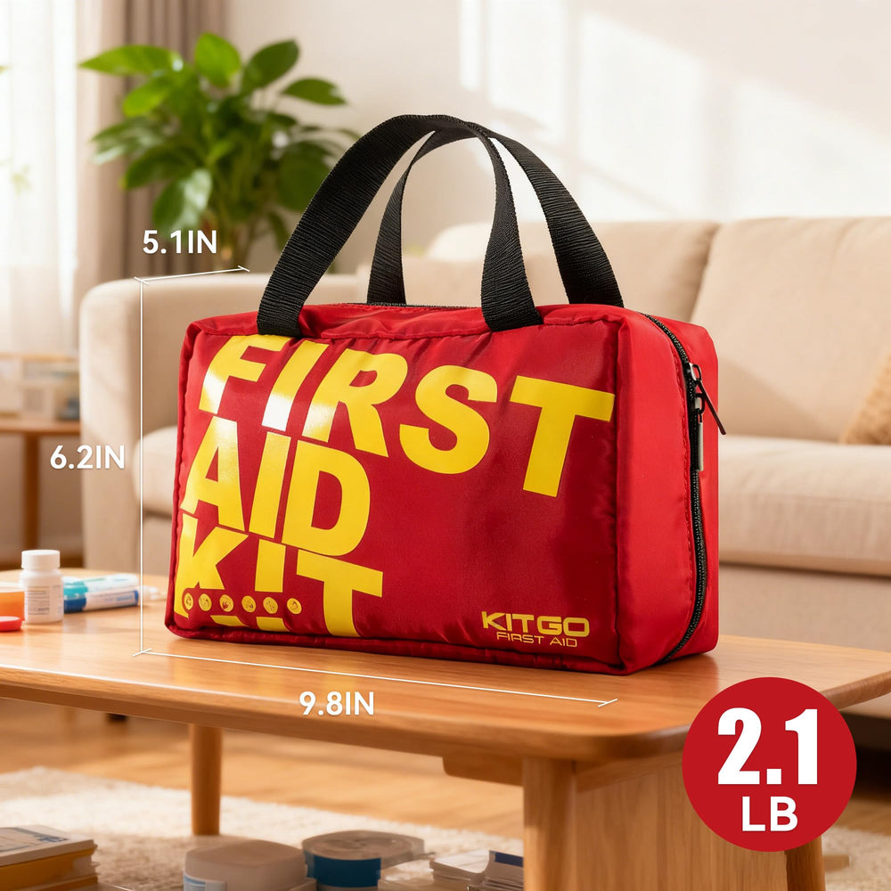 Kitgo first aid kit showing clear storage area for fast item access.