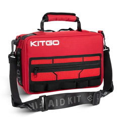 Kitgo large first aid kit showcasing MOLLE system for modular organization.