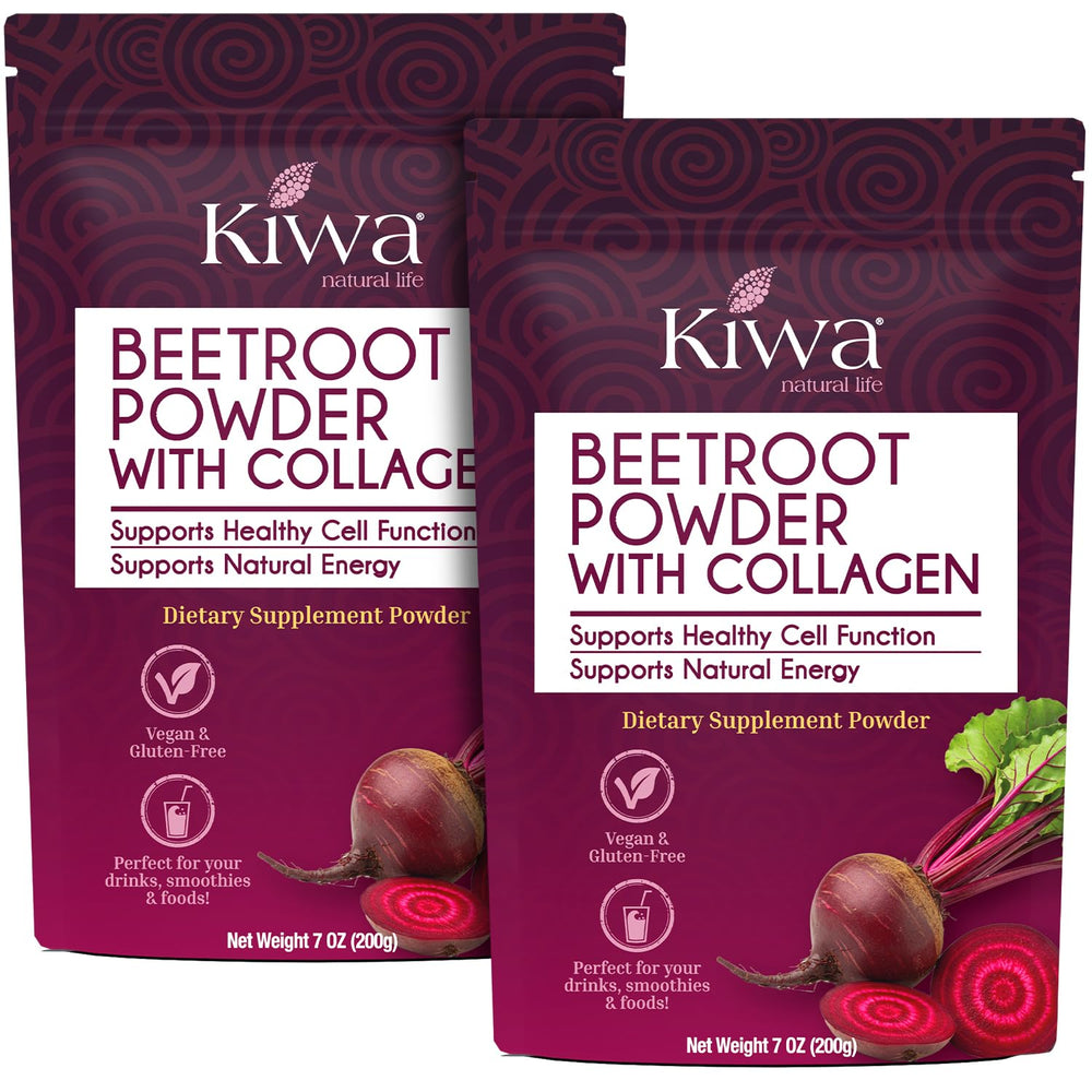 Kiwa Beetroot Powder with Collagen two-pack bags for daily nutrition.