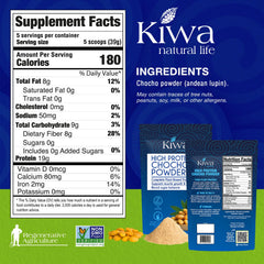 Kiwa Chocho powder bag back highlights pure ingredients and no additives.