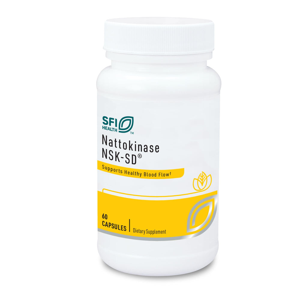 Klaire Labs nattokinase NSK-SD bottle showing potential fibrinolytic activity