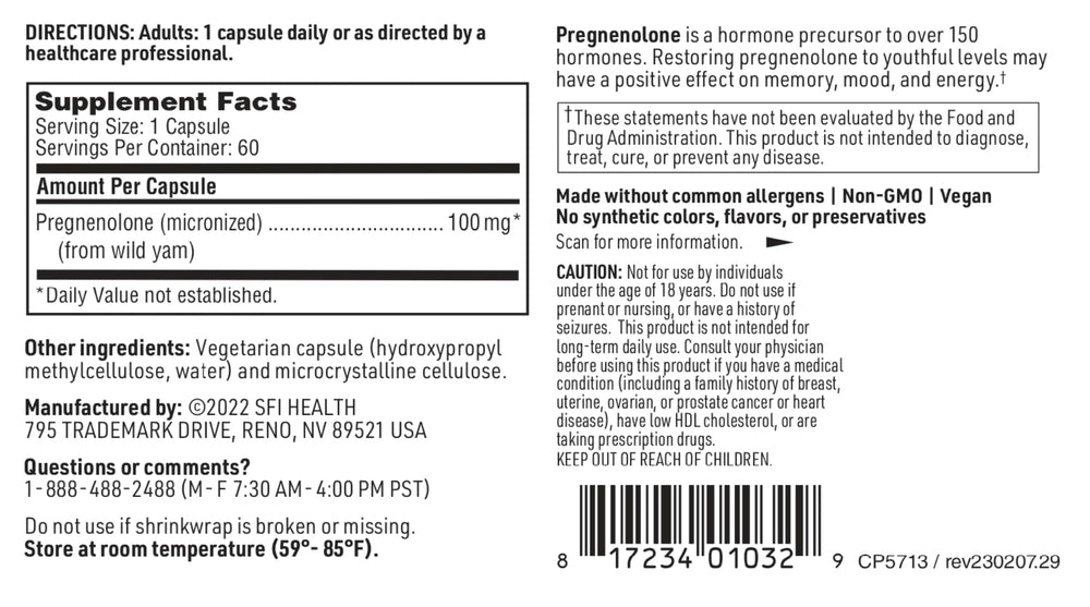 Klaire Labs SFI Health Pregnenolone trusted by healthcare practitioners since 1969.