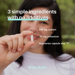 Klaralyte capsules close-up highlighting vegetarian electrolyte capsules.