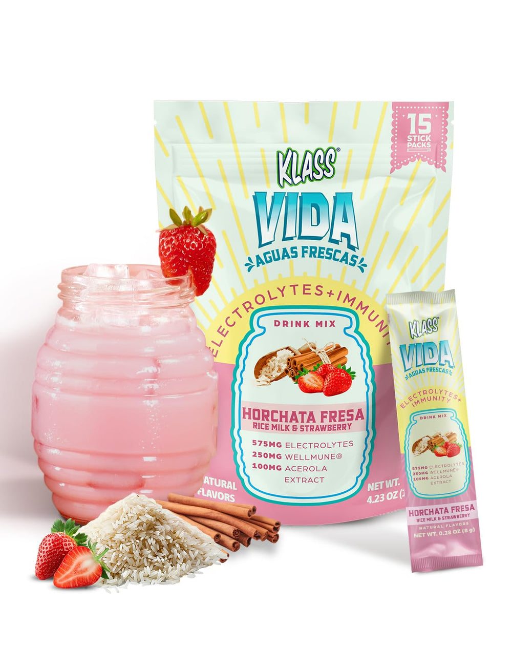 KLASS VIDA Hydration and Immunity stick packs ready for on-the-go hydration and immune support.