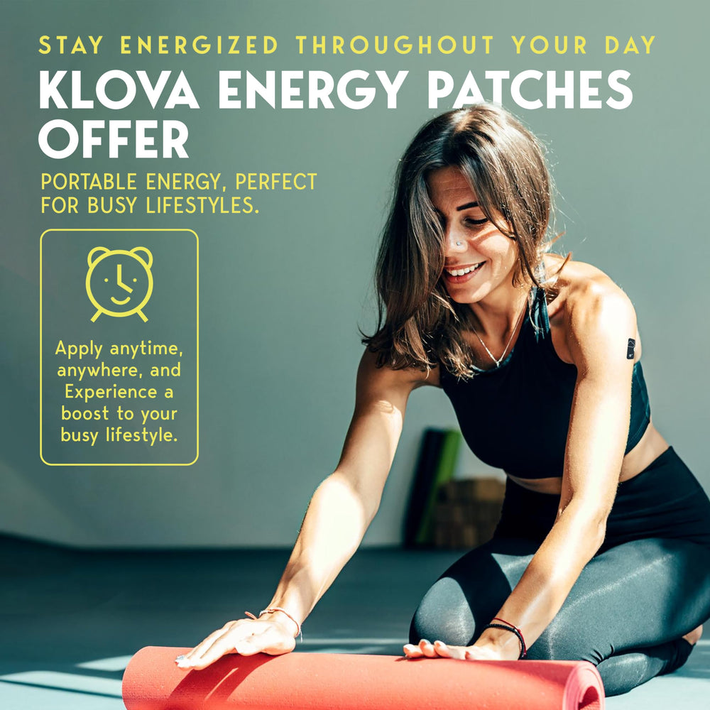 Klova Energy Patches daily-use lifestyle shot with easy application.
