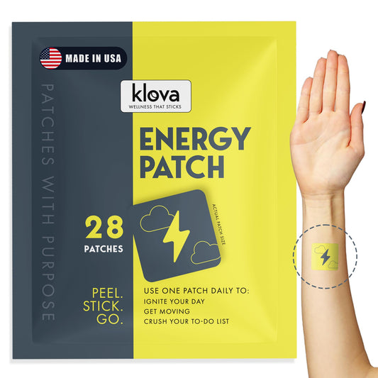 Klova Energy Patches packaging shown for convenient, on the go energy.