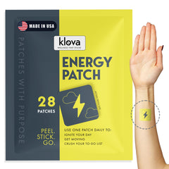 Klova Energy Patches packaging shown for convenient, on the go energy.