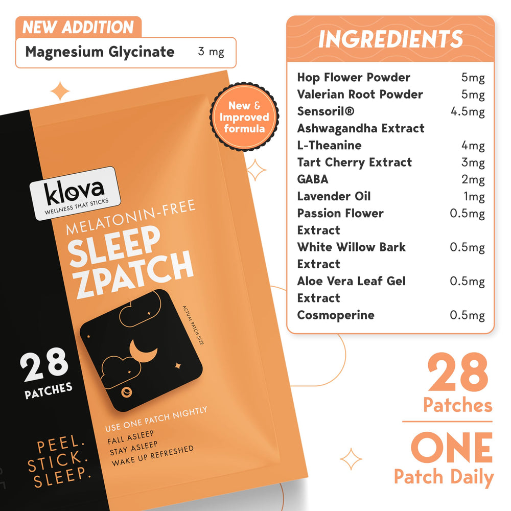 Klova melatonin-free sleep patch with ingredients highlight