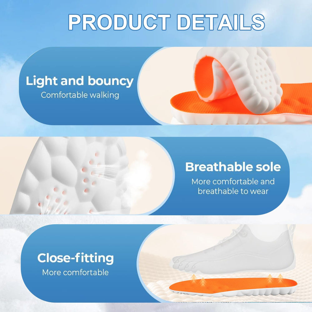 KLUMORTI 4D Cloud Insoles breathable fabric keeps feet dry.