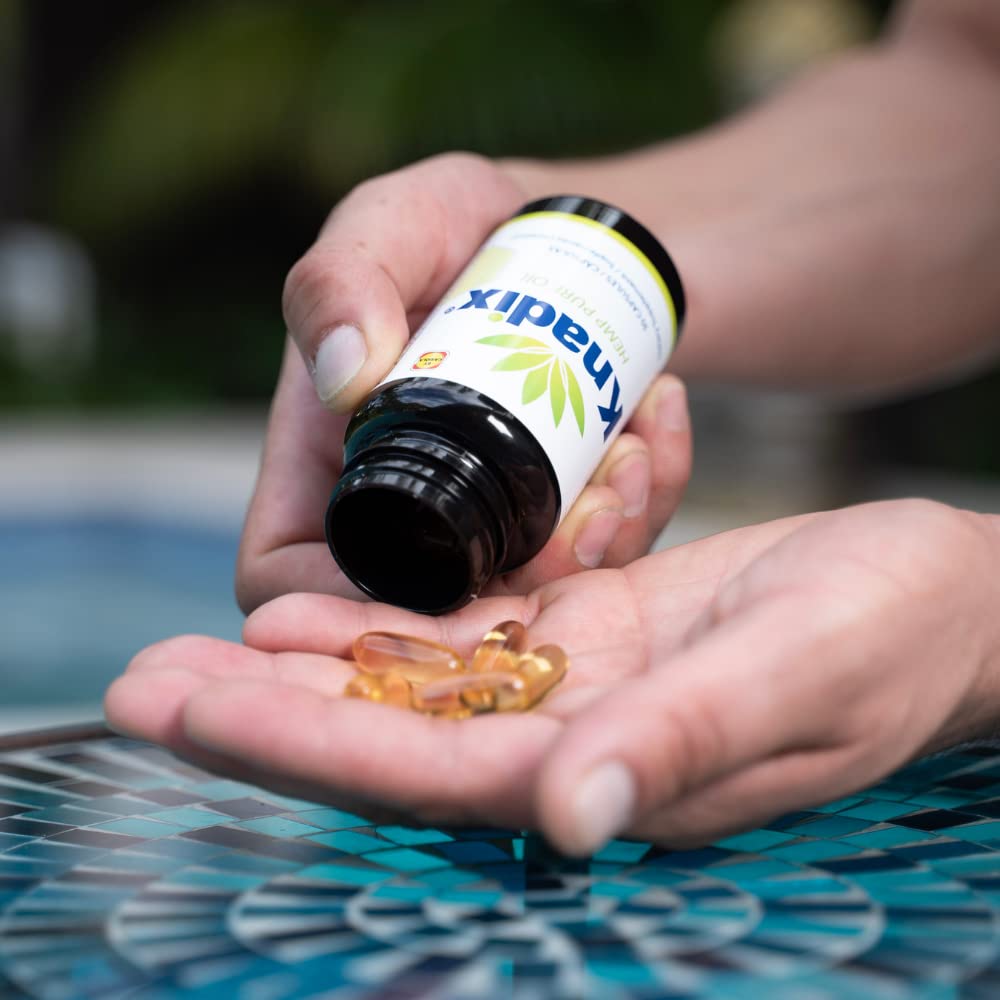 Knadix hemp oil supplement ingredients close-up showing nutrients.
