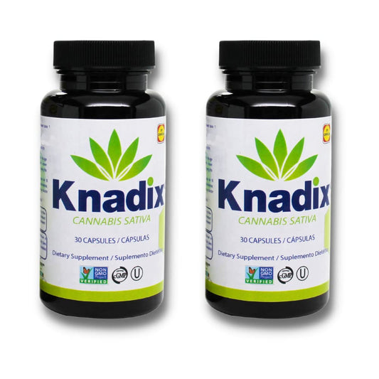 Knadix hemp oil supplement bottle closeup highlighting natural ingredients and omega-rich formula.