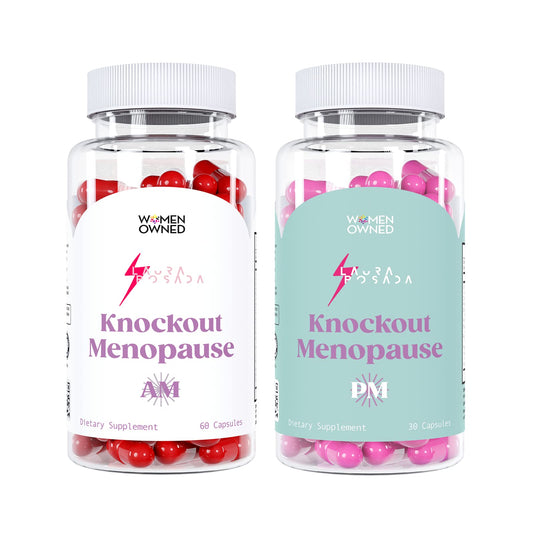 Knockout Menopause AM bottle front showing daytime energy support