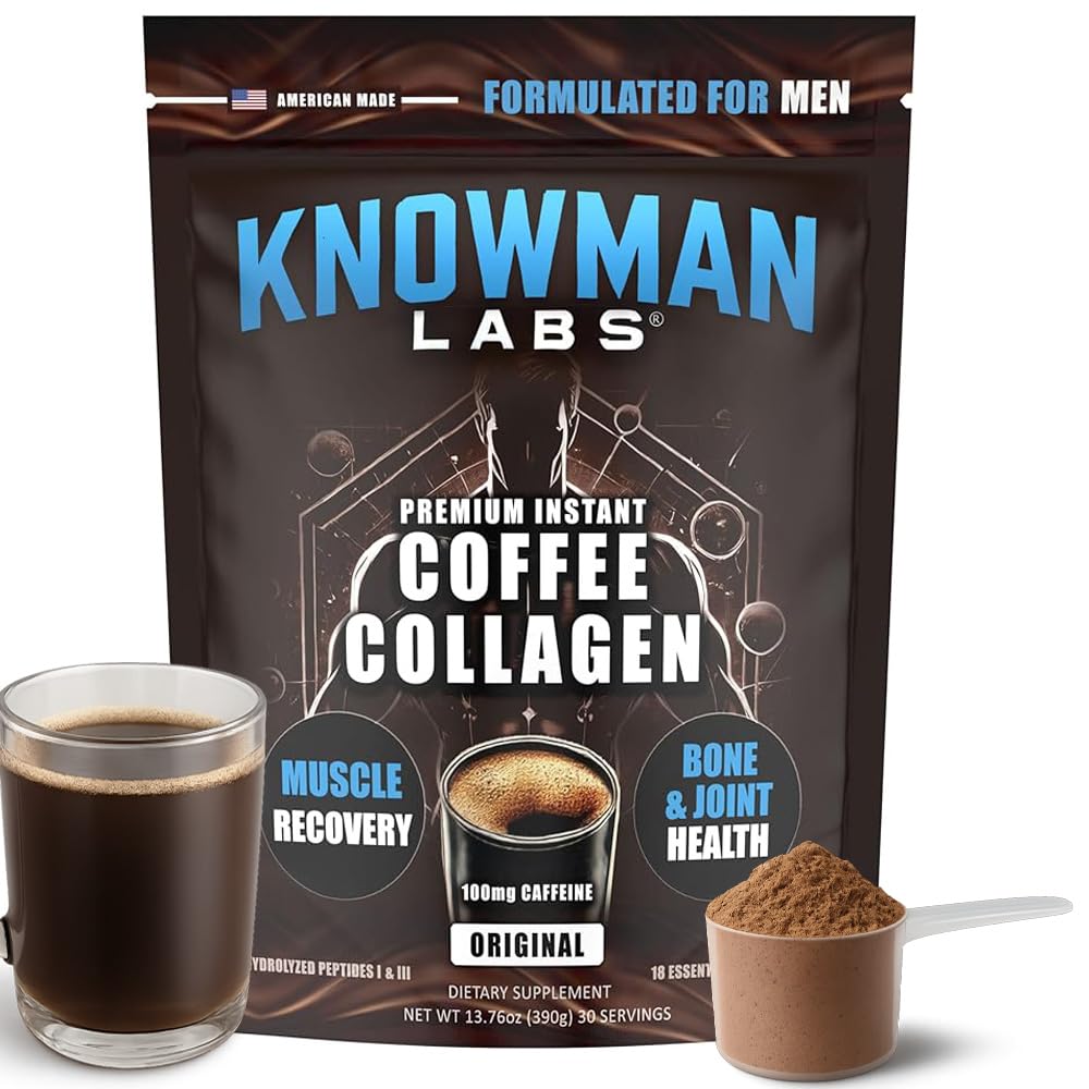 Knowman Labs Premium Collagen coffee pour; convenient coffee-friendly collagen option.