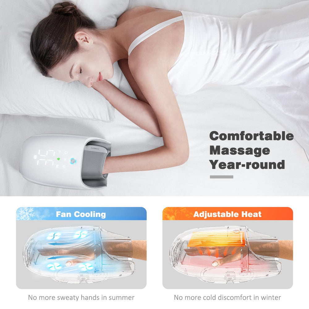 KNQZE hand massager touchscreen control for easy customization.