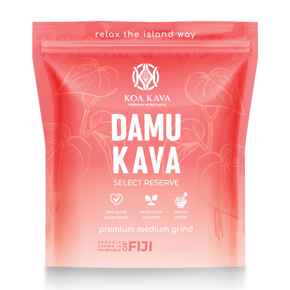 Koa Kava Damu powder in a bag, ideal for traditional prep and focused daytime rituals
