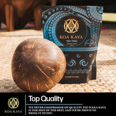 Koa Kava Fiji powder stirred into hot water for relaxation.