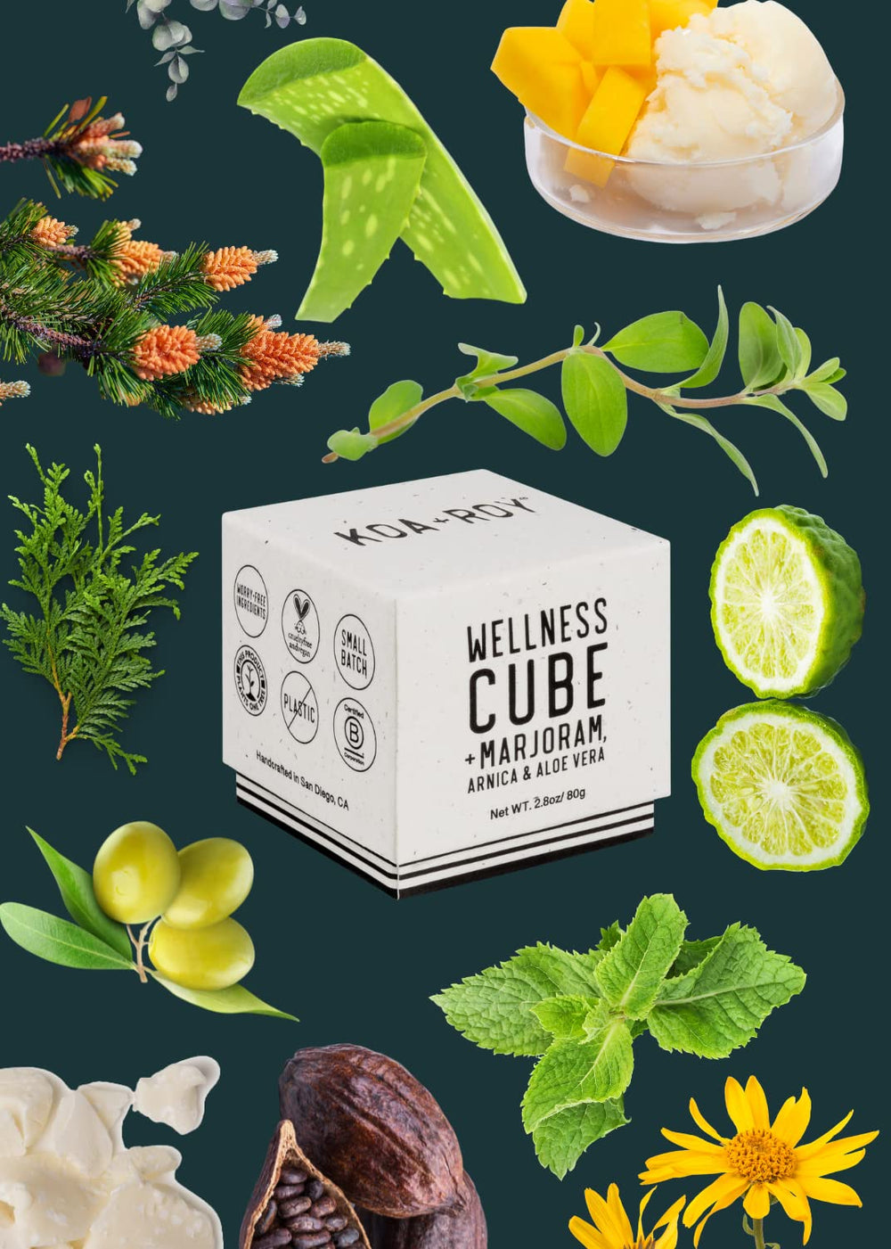 KOA ROY Wellness Cube woman-owned B Corp certification noted on pack.