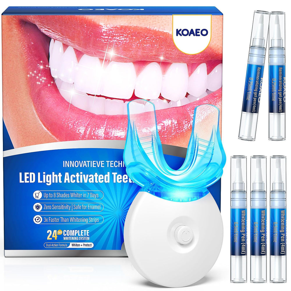 KOAEO teeth whitening kit with pens and LED light for at-home whitening