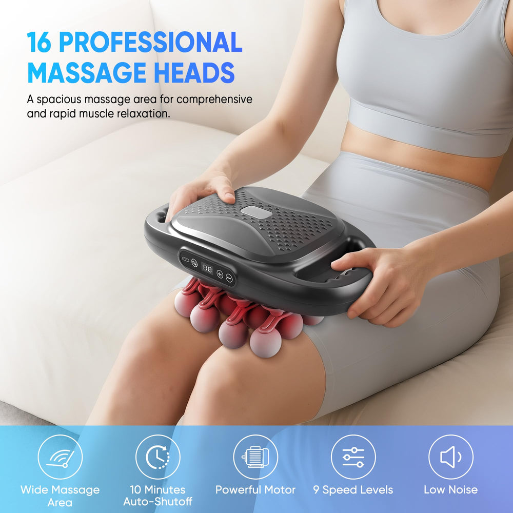 Kocuno 16-head massage gun heads close-up highlighting versatility.