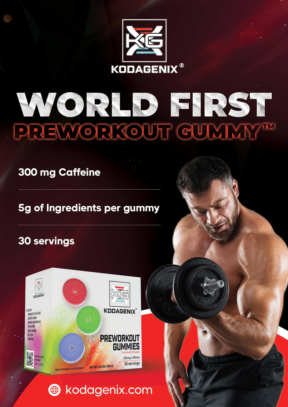 Kodagenix Pre Workout Gummies offer six flavors for a convenient pre-workout ritual.