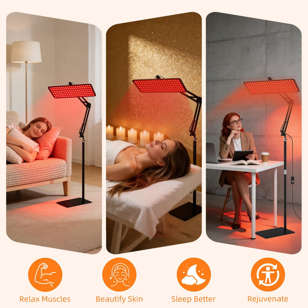 KOITHE red light therapy stand allows flexible placement during sessions.