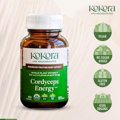 Kokora Cordyceps Energy capsules ready for easy daily intake.