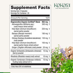 Kokora Regenerative Adrenal Support capsules close-up highlighting convenient daily use