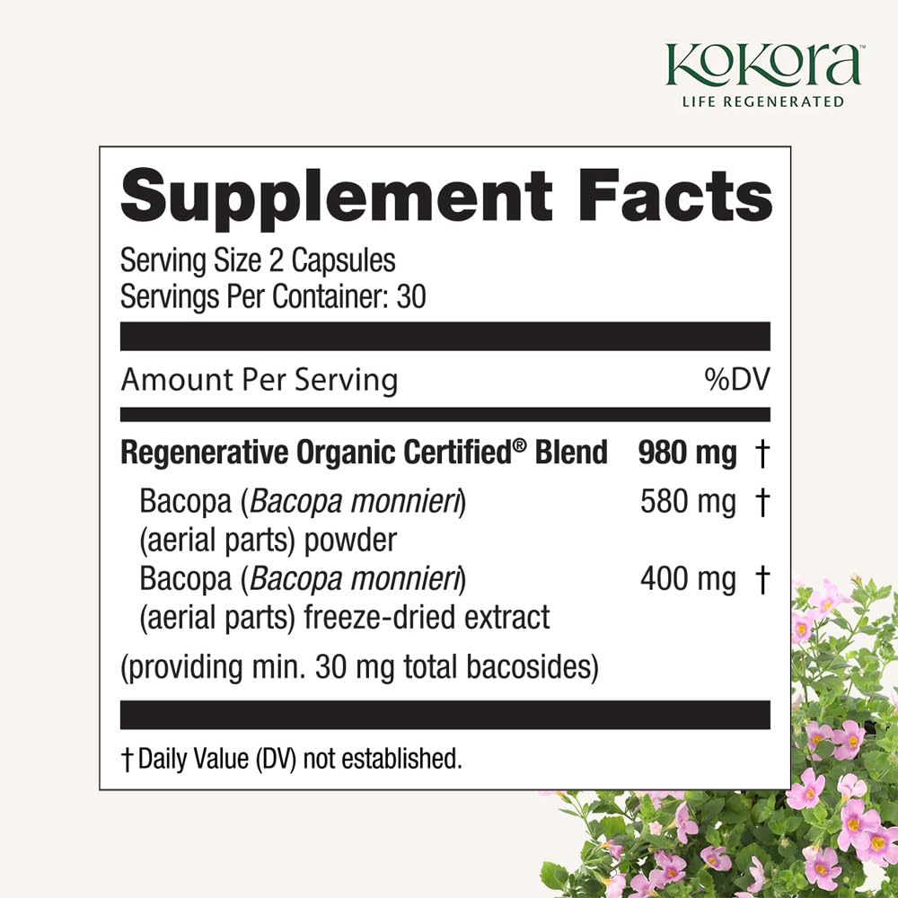 Kokora Regenerative Bacopa capsules arranged for a simple daily routine.