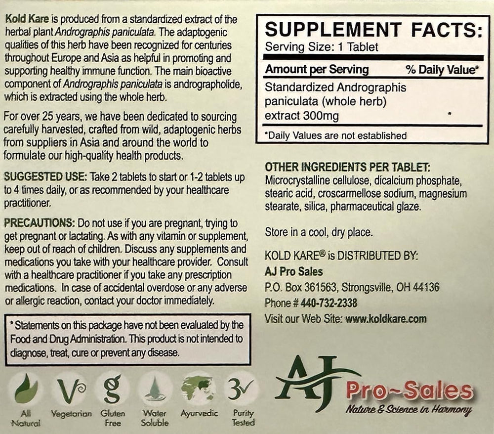 Kold Kare label displays potency and dosage guidance.