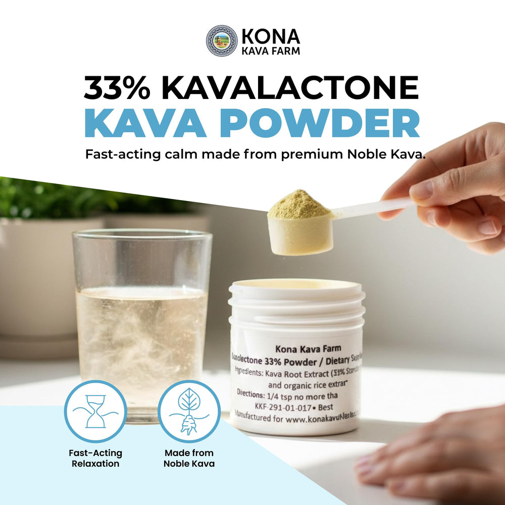 Kona Kava Farm noble-kava extract powder for easy daily relaxation.