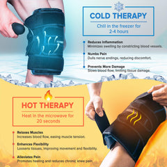 Koprez knee wrap providing cold and heat therapy to soothe muscles.