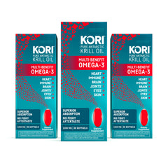 Kori Krill Oil bottle front view highlighting easy daily omega-3 intake.