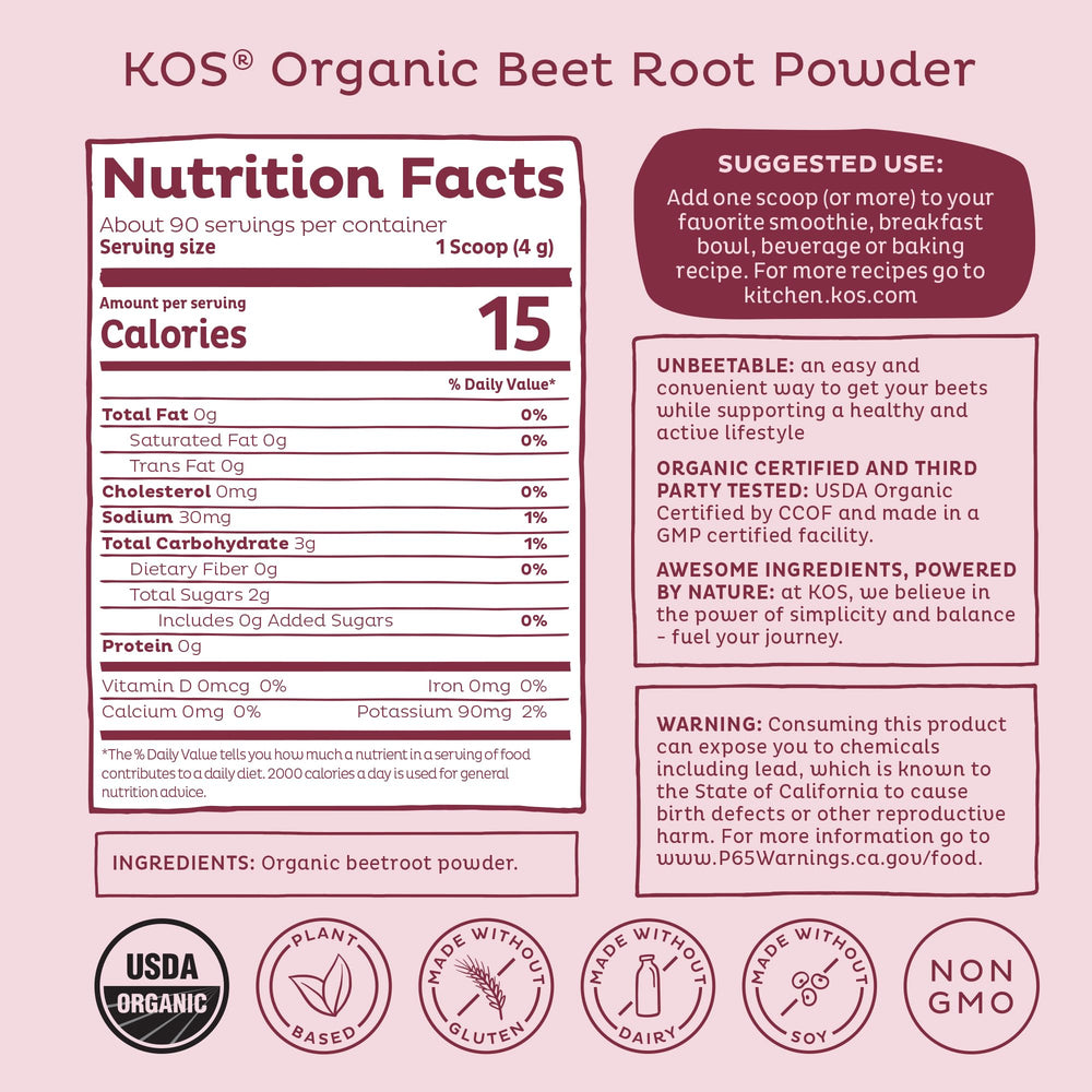 KOS Beet Root Powder supports active lifestyles with convenient daily servings.
