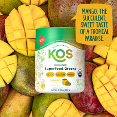 KOS packaging close-up features USDA Organic and GMP certification clearly