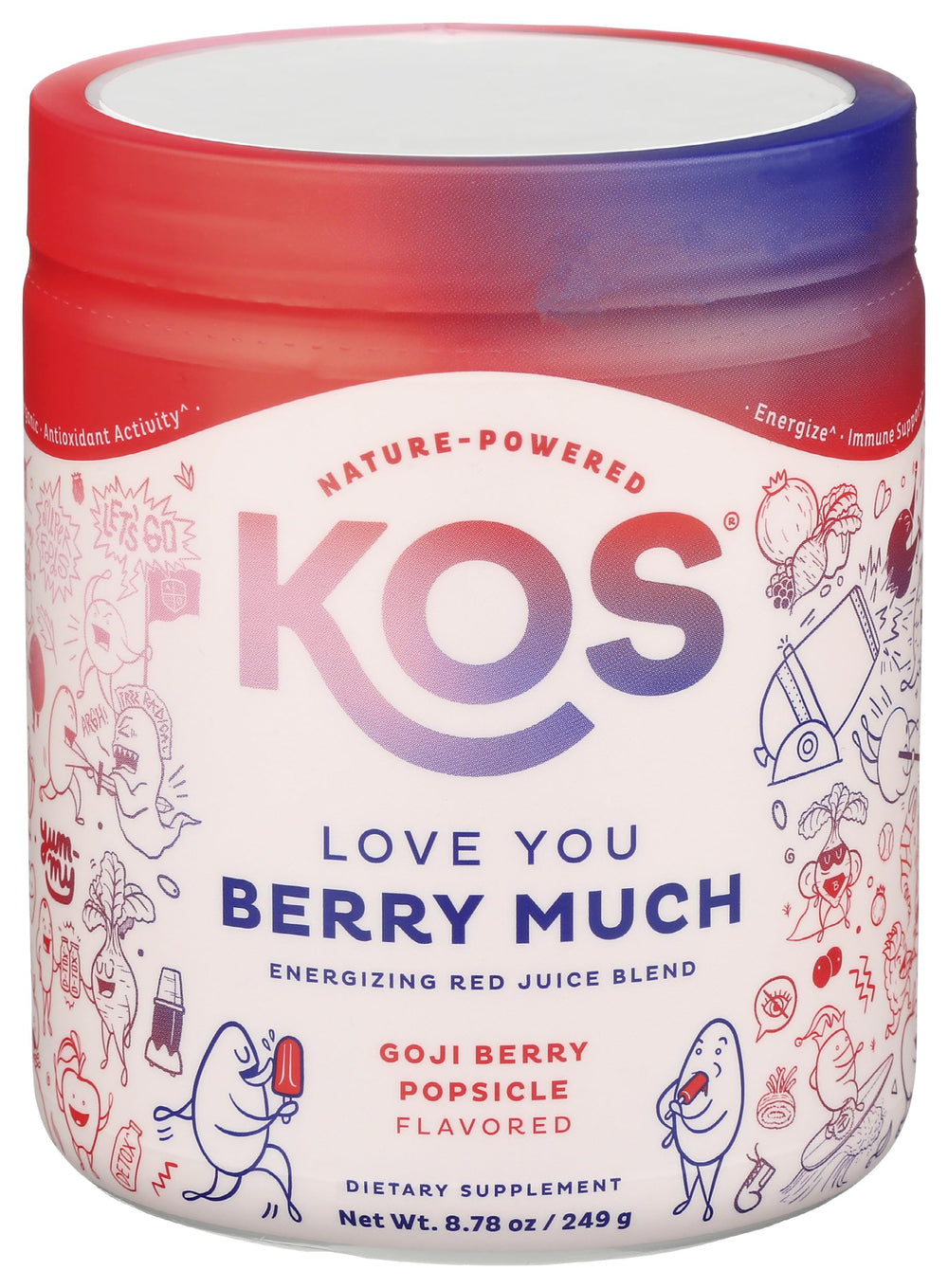 KOS Reds ingredients closeup highlighting beets and berries for polyphenol richness