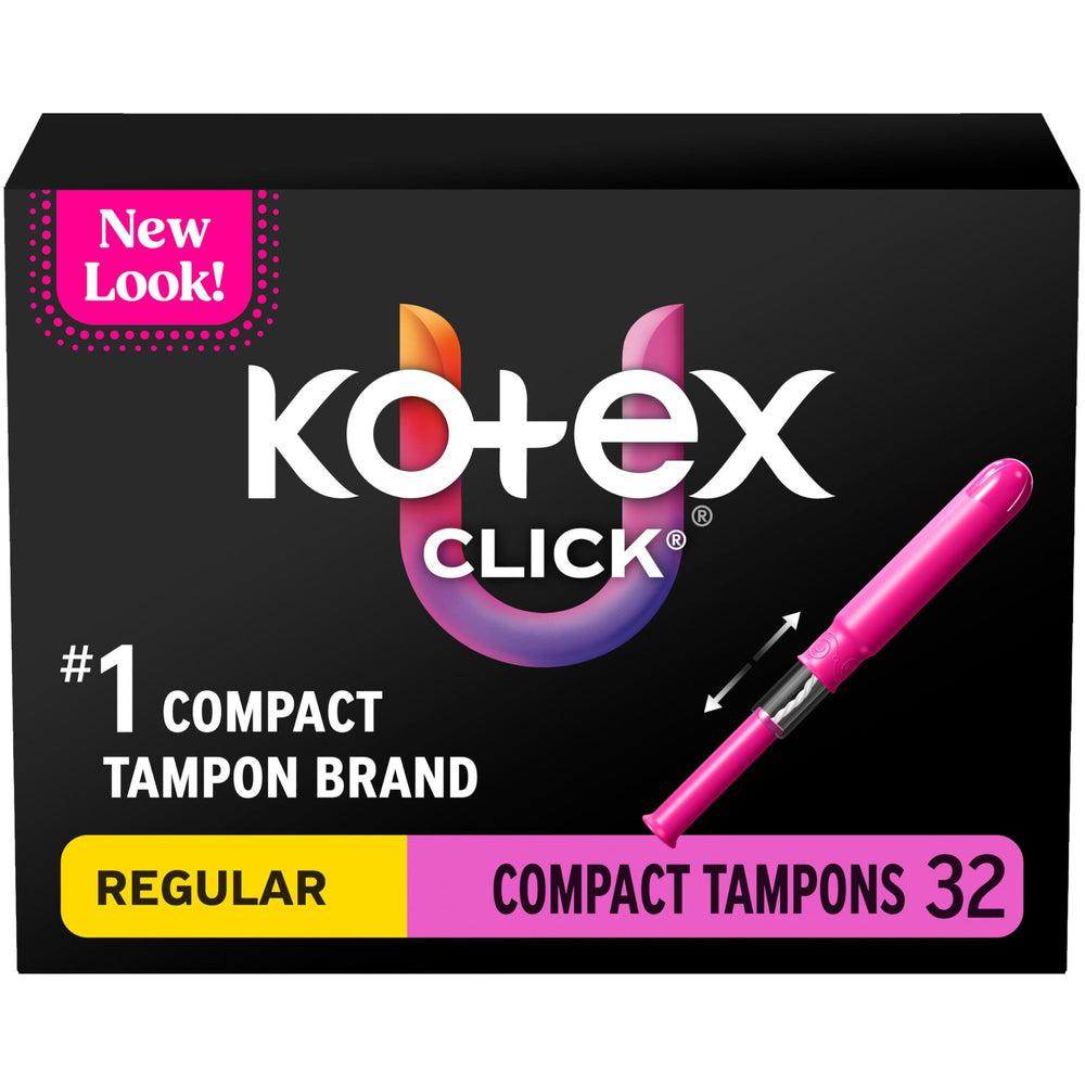 Kotex Click compact tampons packaging variations for on-the-go protection