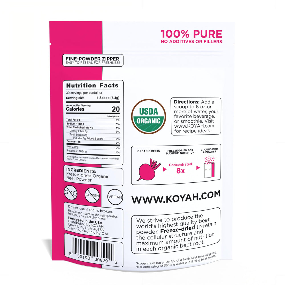 KOYAH beet powder scoop helps precise portions for easy mixing.