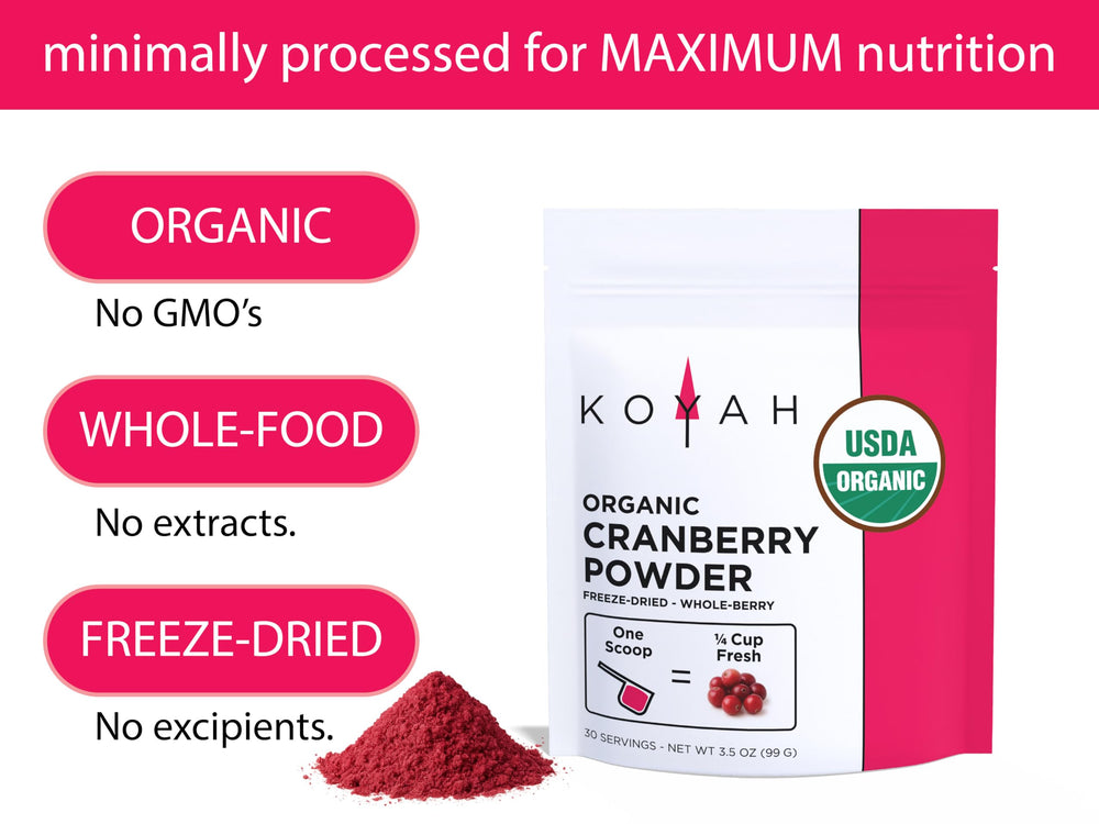 KOYAH Cranberry Powder pour into yogurt or smoothie for bright flavor.