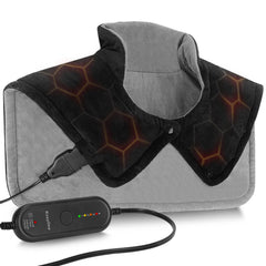 KozyOne weighted heating pad wrapped around neck and shoulders for targeted relief.