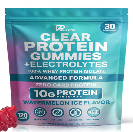 KR Labs Watermelon Clear Whey Gummies bag for convenient protein on the go
