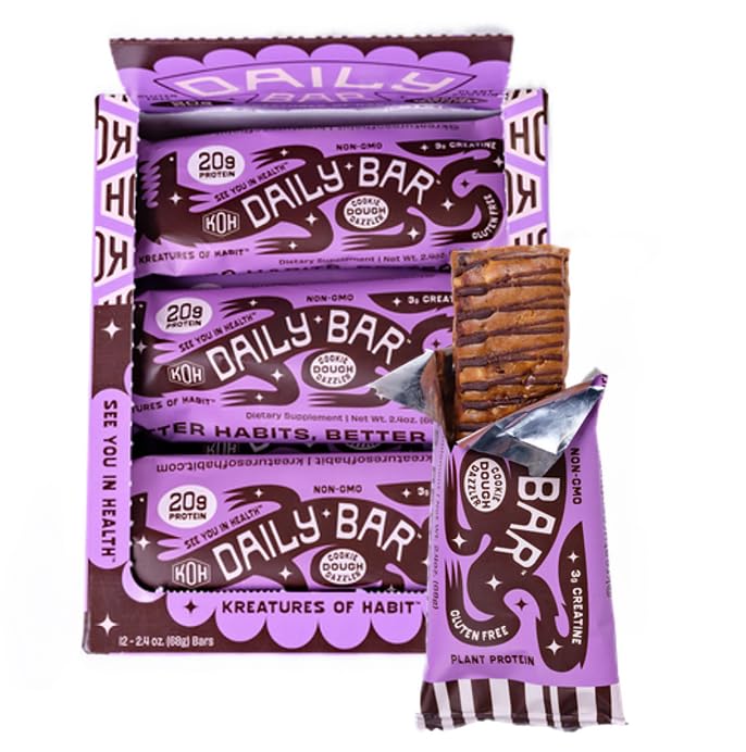 Kreatures of Habit DAILY BAR cookie dough dazzler pack-12 for convenient daily protein snack
