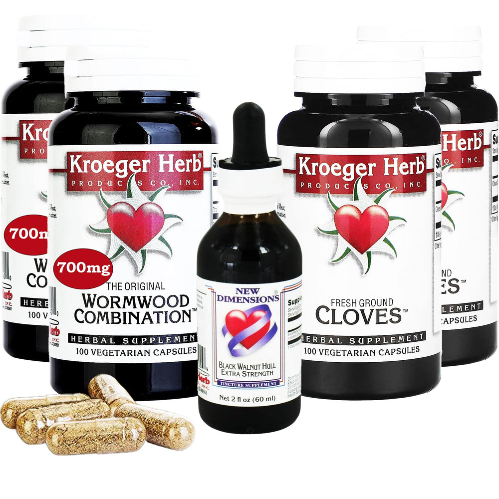 Kroeger Wormwood capsules ingredients panel closeup.
