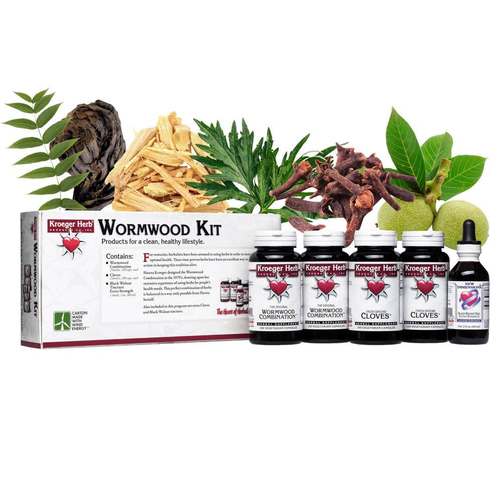 Kroeger Wormwood Detox Capsules packaging closeup for daily wellness.