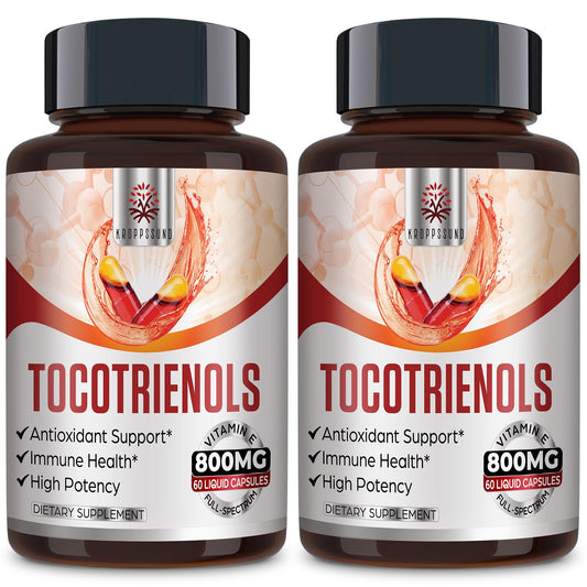 Kroppssund Tocotrienol full-spectrum bottle showing 120 liquid-filled capsules for daily support.