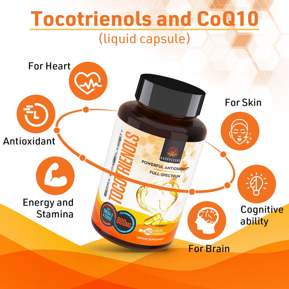 Kroppssund Tocotrienols 800mg with CoQ10 and Omega-3 ingredients for balanced nutrient synergy